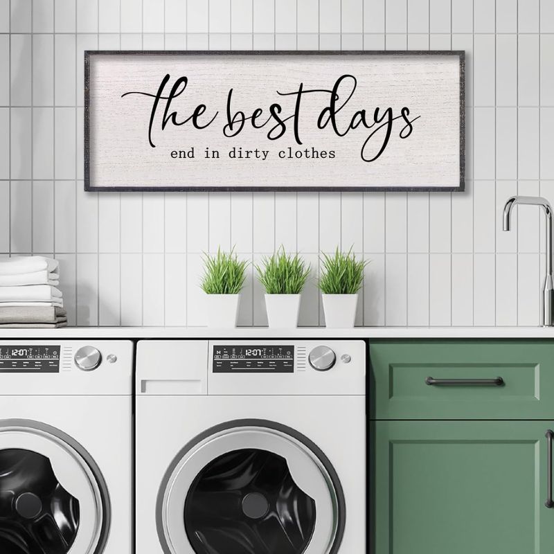 Photo 1 of Laundry Room Sign Wall Decor The Best Days End In Dirtiest Clothes Signs Wall Art 32×12 inchs Large Wood Framed Hanging (Black)