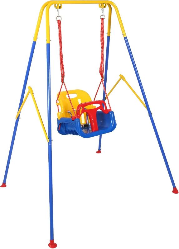 Photo 1 of 3-in-1 Toddler Swing Set, Metal A-Frame Hammock Chair Stand, Foldable Baby Swing Frame, Easy to Assemble & Store, Indoor/Outdoor Swing Stand for Toddler Baby Jumper Chair (SEAT)
