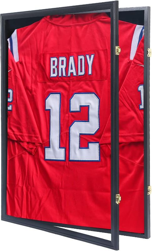 Photo 1 of Jersey Frame Display Case Jersey Display Case Jersey Shadow Box with Uv Protection Acrylic and Hanger for Baseball Basketball Football Soccer Hockey Sport Shirt and Uniform,Black Finish
