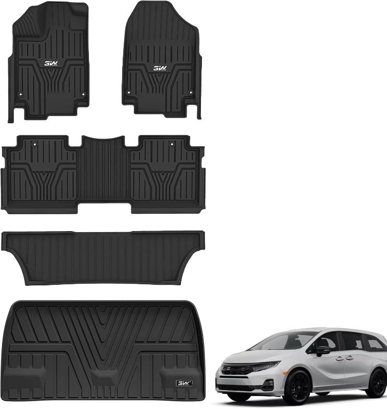Photo 1 of 3W Floor Mats & Cargo Liner Fit for Honda Odyssey 2025-2018 Mini Passenger Van, All Weather TPE Floor Liners 1st 2nd & 3rd Rows Car Mats and Trunk Liner Odyssey Car Accessories, Black
