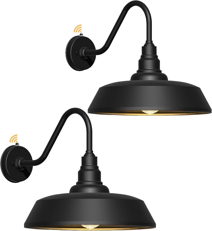Photo 1 of 21" Large Gooseneck Barn Light Outdoor 2-Pack, Dusk to Dawn Black Exterior Light Fixture for Farmhouse, Porch, Patio, Gooseneck Lighting
