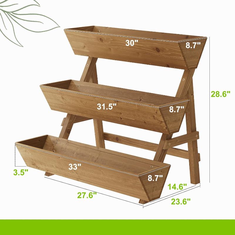 Photo 1 of 3-Tiers Wooden Raised Garden Bed Tiered Planter Box Vertical Garden Planter Wood Plant Stand for Patio, Balcony, Freestanding. (Brown L)

 