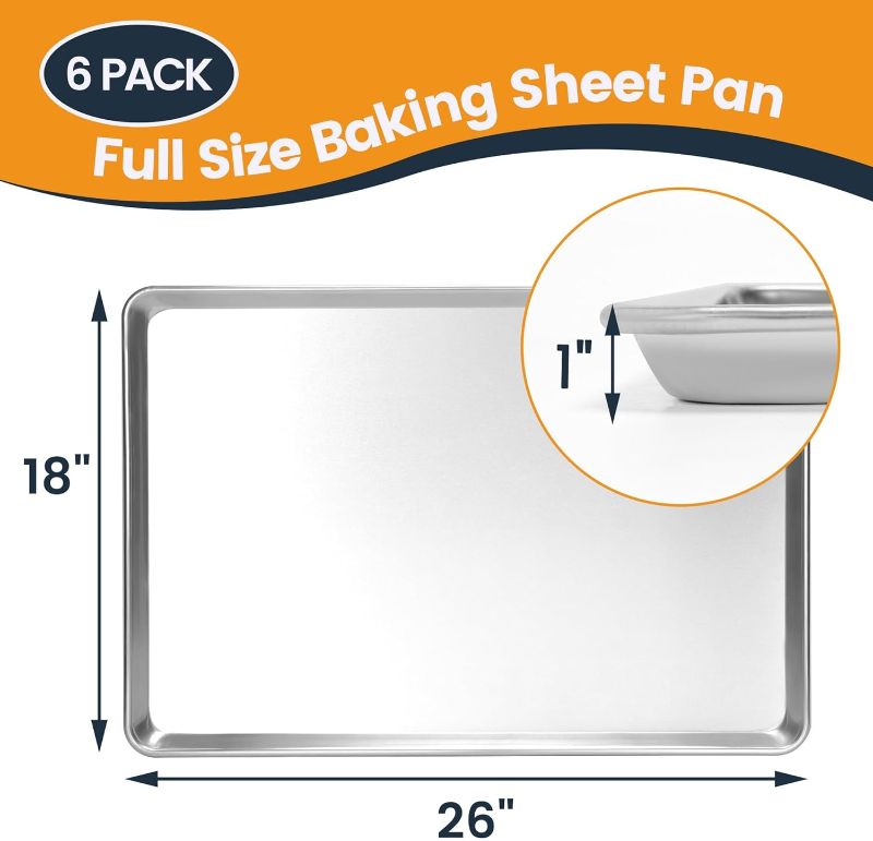 Photo 1 of 6 Pack Full Size Baking Sheet Pan, Aluminum Commercial Cookie Sheet Pan, Durable & Anti-Stick 26”x 18”