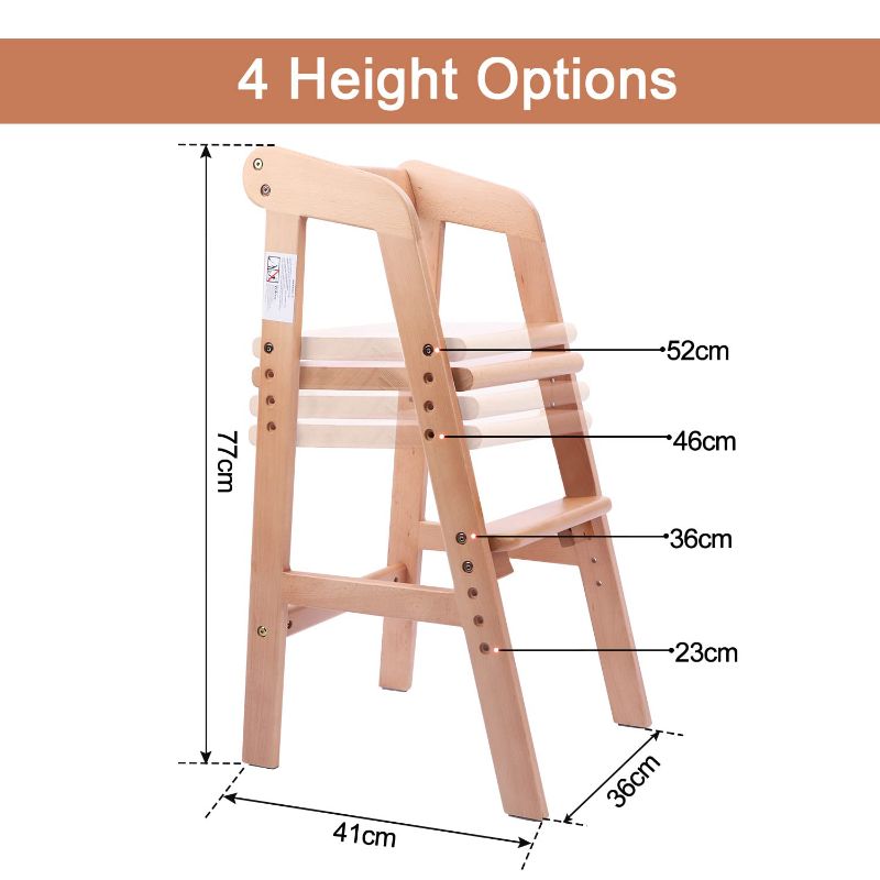 Photo 1 of YOLEO High Chair Wooden for Toddlers Junior Childs, Sturdy Durable Dining Feeding Chair with Steps Grows with Child, Max 60kg (Natural Color)

