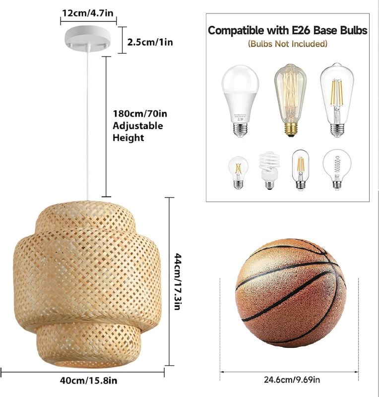 Photo 1 of Boho Bamboo Light Fixture 15.8" Rattan Pendant Light Kitchen Island Farmhouse Chandelier Woven Dining Room Lights Wicker Ceiling Hanging Lighting for Restaurants Foyer Kitchen Over Sink
