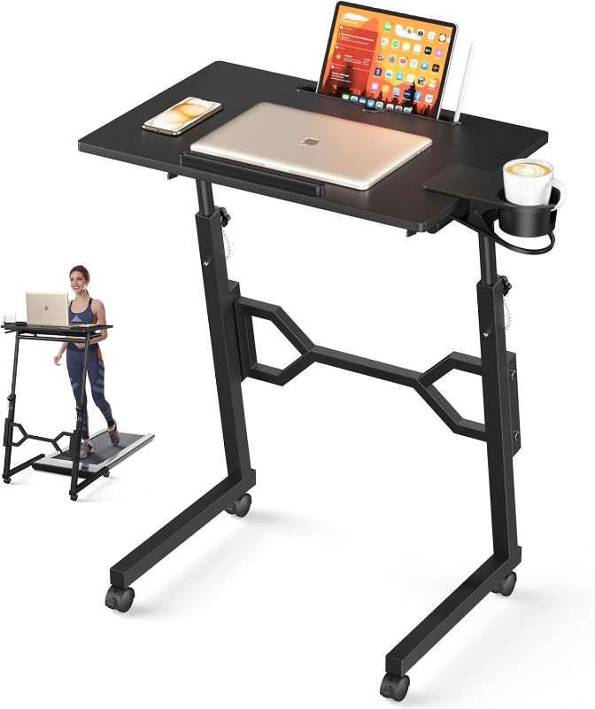 Photo 1 of Small Standing Desk with Wheels, Portable Treadmill Desk, Rolling Desk Adjustable Height for Laptop, Mobile Standing Table for Walking Pad, Bedside Table
