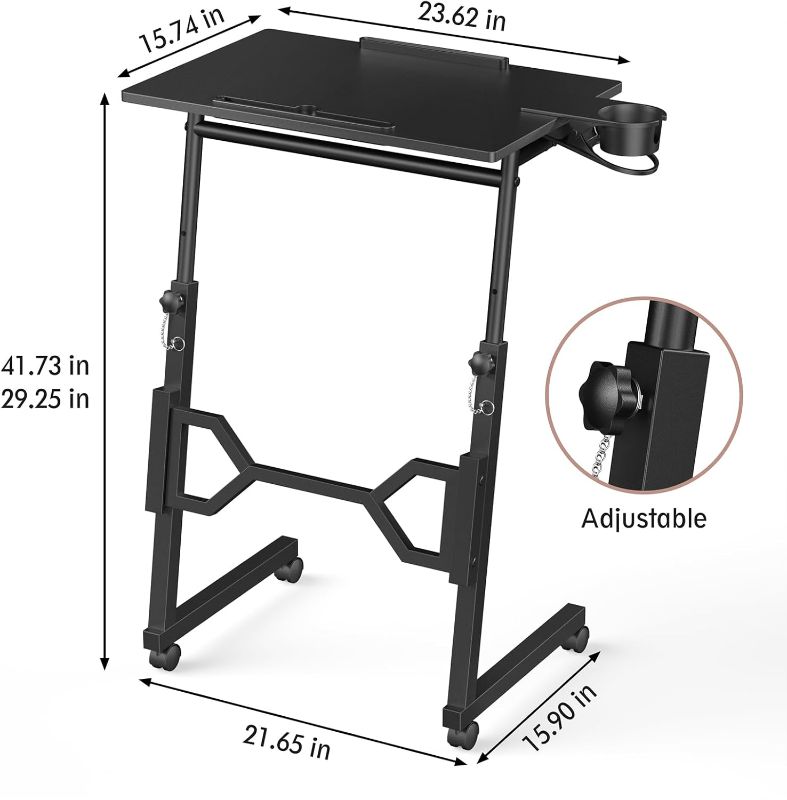 Photo 1 of Small Standing Desk with Wheels, Portable Treadmill Desk, Rolling Desk Adjustable Height for Laptop, Mobile Standing Table for Walking Pad, Bedside Table
