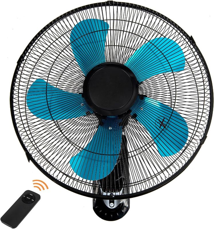 Photo 1 of 18 Inch Wall Mount Fan with Remote High Velocity Wall-Mounted Fans, 3-speed Wall Oscillating Quiet Fan with 18" Blades Adjustable Tilt and Timing for Bedroom Gym Office Warehouse Garage
