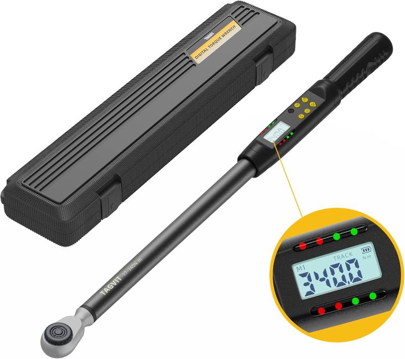 Photo 1 of 1/2 Inch Drive Digital Torque Wrench, 12.5-250.8 Ft.lb/17-340 Nm Electronic Torque Wrench, ±2% Accuracy with Preset Value, Data Storage, Buzzer and LED Flash Notification for Motorcycle, Car
