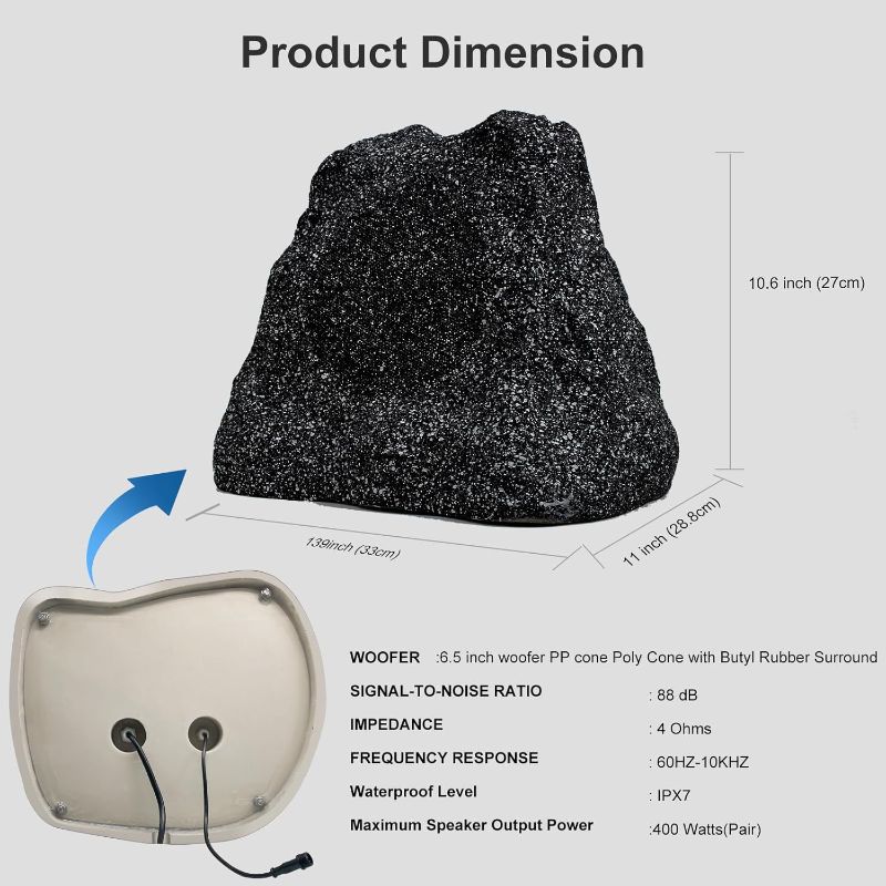 Photo 1 of STUDIOFINIX 6.5 Inches Bluetooth Rock Speakers Outdoor Waterproof, 400W Powerful Bass & All Weather, for Backyard Garden Pool Deck BBQ Porch (Pair
