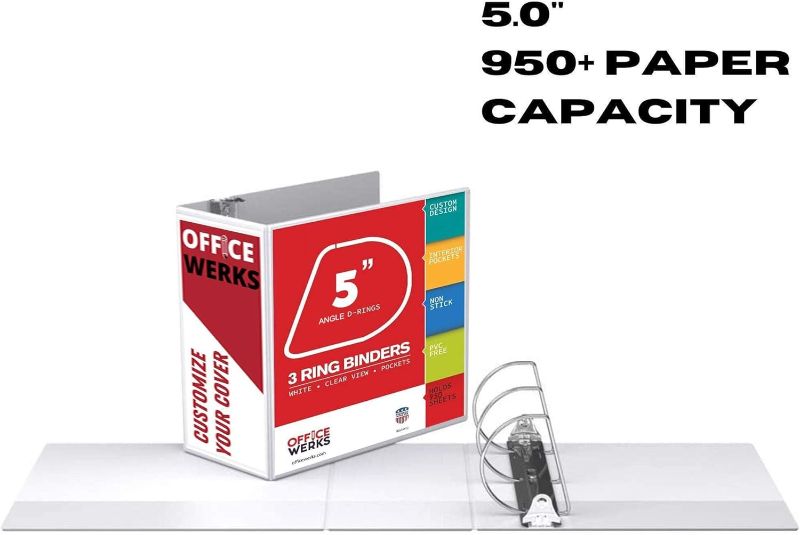 Photo 1 of 3 Ring Binder, Professional D Ring 5 Inch, Presentation Folder for Standard Pages 8.5 x 11 with Pockets, Crystal Clear View White (4 Pack)