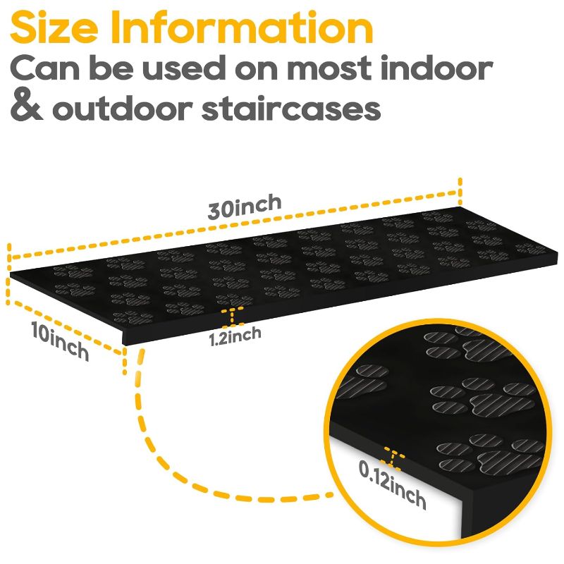 Photo 1 of Rubber Stair Treads - 30" x 10", 6 Pack, Black, Non-Slip, Indoor & Outdoor
