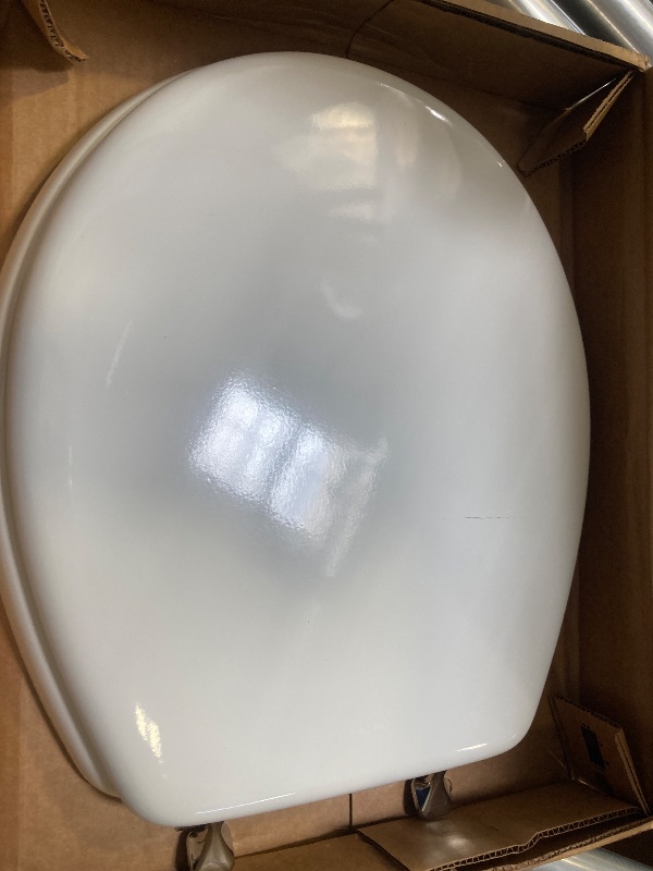 Photo 1 of MAYFAIR 844CP 000 Edgewater Toilet Seat with Chrome Hinges will Never Come Loose, ROUND, Durable Enameled Wood, White