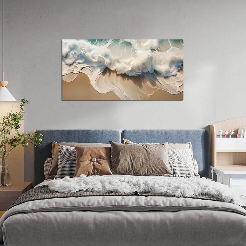 Photo 1 of Ocean Waves Canvas Wall Art for Living Room, Beach Scenery View Home Decor Picture, Sea Waves Canvas Wall-Decoration, Seaside Scene Decorative Print Artwork for Office Bedroom, Size 48x24 Inches
