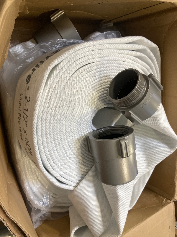 Photo 1 of ZYfire Fire Hose - 2-1/2" ID x 100 FT Single Jacket EPDM Firefighter Hose with NPSH Aluminum Couplings 750 PSI Burst Pressure Lightweight for Use in Firefighting