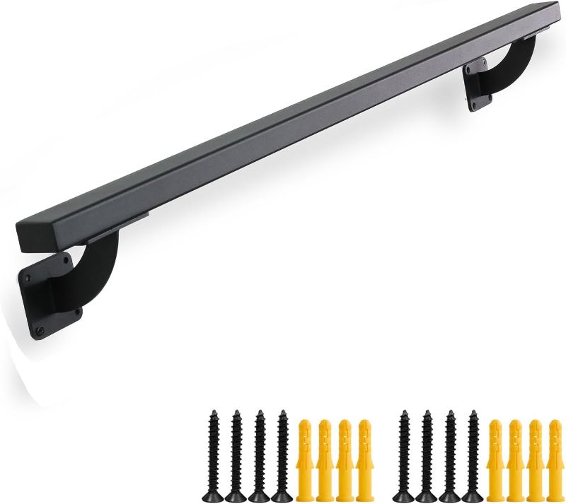 Photo 1 of 3 FT Heavy Duty Black Metal Staircase Handrail Indoor Stair Railing - 36 Inch Wall Mount Iron Pipe Hand Rails for Indoor & Outdoor, Banister Steps Rail Safety Wall Grab Bar for Handicap
