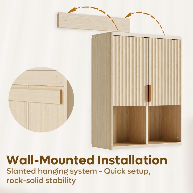 Photo 1 of Besiter Fluted Bathroom Wall Cabinet Over The Toilet Storage, 23"x 29" Medicine Cabinet with Adjustable Shelf, Laundry Cabinet Wall Mounted and Kitchen Storage Cabinet(Natural Oak)
