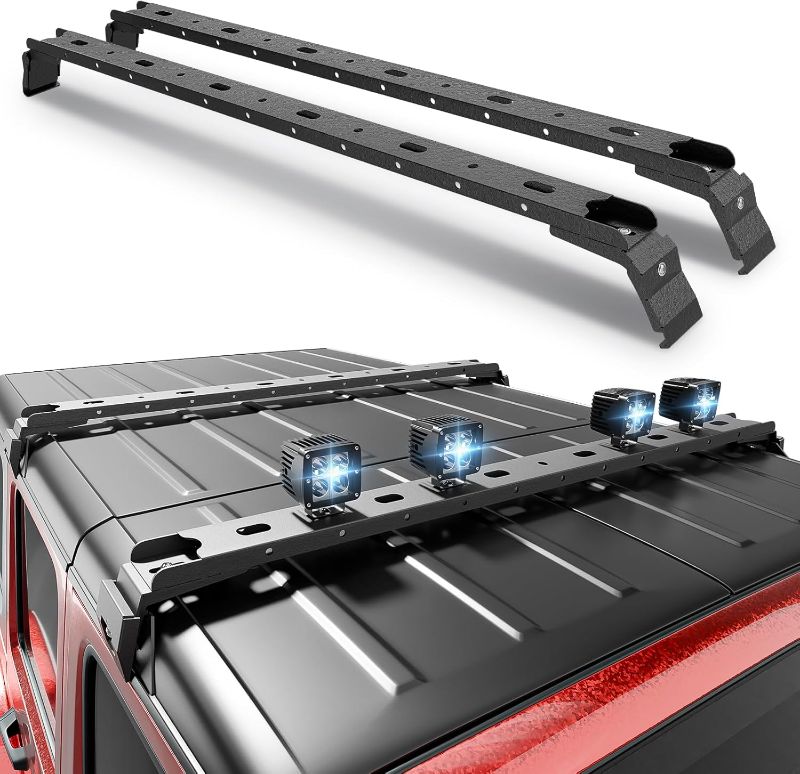 Photo 1 of 300 LBS Roof Rack Cross Bars with 4 Pcs LED Lights Bar Compatible for 2007-2025 Jeep Wrangler JK JKU JL JLU Unlimited & Gladiator JT & 84-01 Cherokee XJ Hardtop, Roof Rail Crossbars Rooftop

