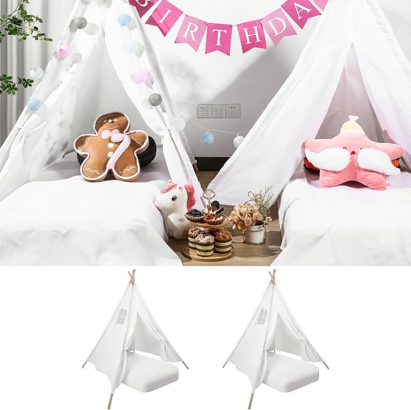 Photo 1 of  5pcs Inflatable Bed Teepee Tent Sets Include Portable Flocked Airbed Mattress Foldable Play Tents and White Flat Sheets for Indoor Outdoor Games Camping Birthday Gifts
