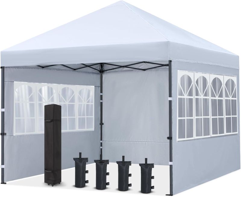 Photo 1 of COOSHADE 10X10Ft Pop up Canopy Tent Enclosed Instant Folding Canopy Shelter with Elegant Church Window Outdoor Pavilion Cater Party Wedding BBQ Events Tent(White)
