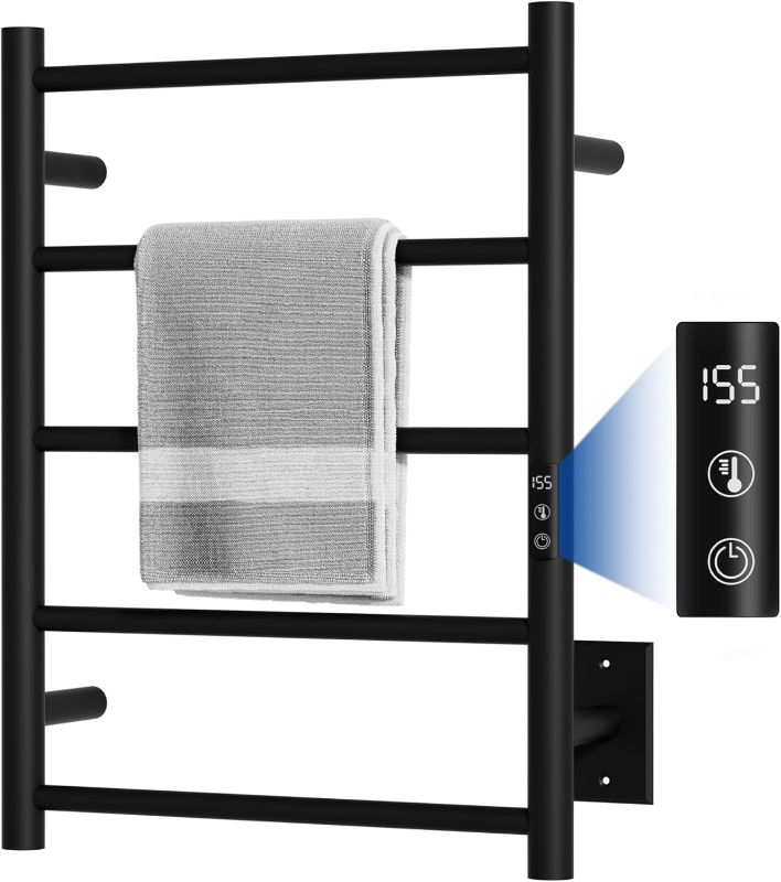 Photo 1 of Heated Towel Racks, Towel Warmer Rack for Bathroom, Wall Mounted Electric Towel with Built-in 24hr Timer, Towel Rack Plug-in/Hardwired, Matte Black
