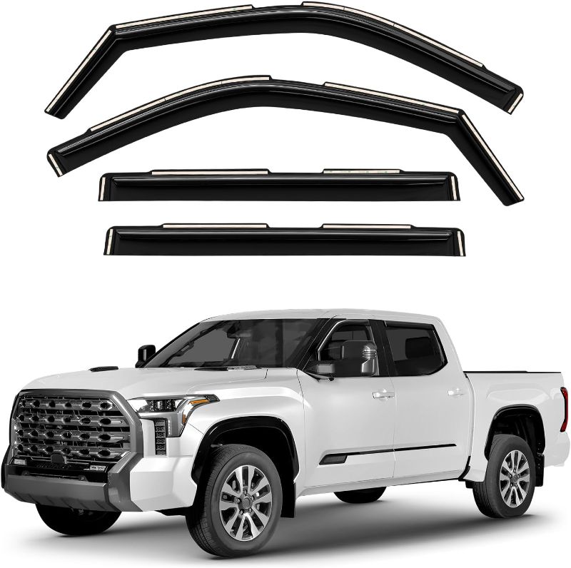 Photo 1 of Window Deflectors Smoke Tinted In-Channel Side Window Vent Visor Deflectors Rain Guards Compatible with Toyota Tundra 2022-2025 CrewMax - 4pcs. GW0732
