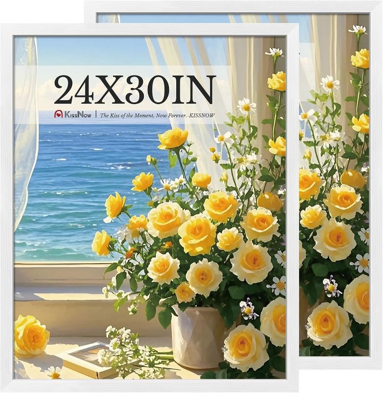 Photo 1 of 24x30 Poster Frame 2 Pack, White Solid Wood, Wall Gallery Picture Frame

