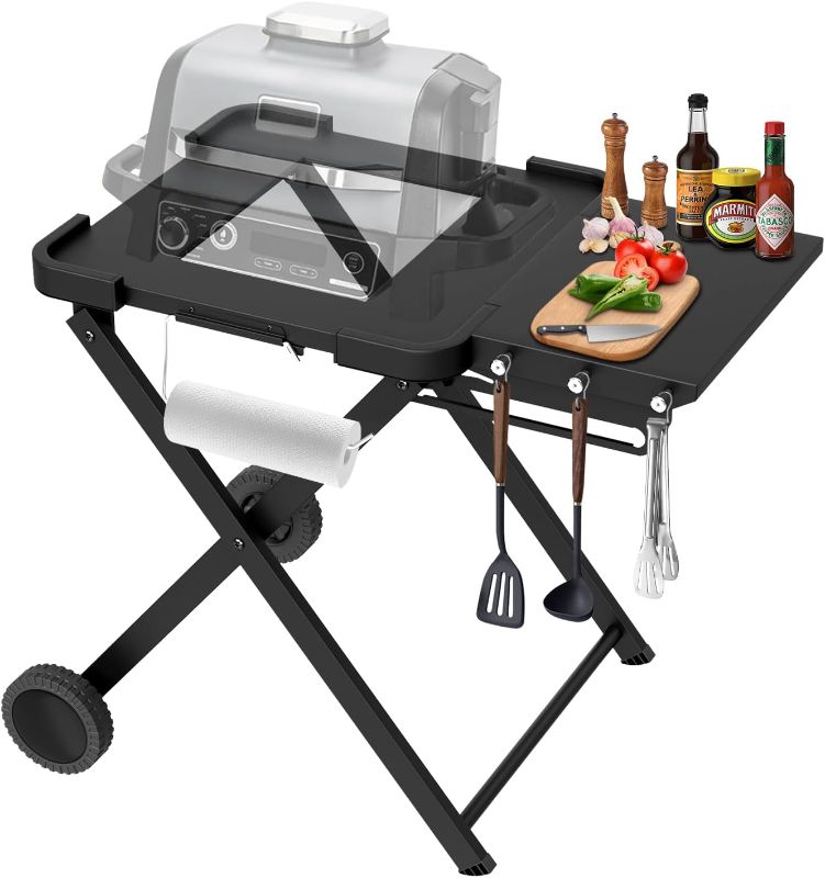 Photo 1 of Apromise Grill Stand for Ninja Woodfire OG700/OG800/OG900 Series, Pro XL, and OO101 Pizza Oven, Compatible with Blackstone 17" Griddle, Portable Outdoor Grill Table with Wheels & Side Shelf
