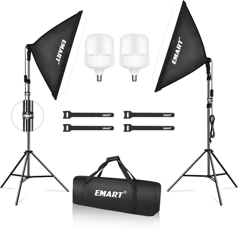 Photo 1 of EMART Softbox Photography Lighting Kit, 20"x28" Professional Softbox Lighting Kit with 40W 6500K LED Bulbs, Studio Lights for Photography, Video Recording, Live Streaming, Portraits Shooting, Podcast

