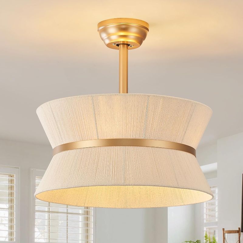 Photo 1 of Boho Fandelier Ceiling Fan with Light and Remote Rattan Chandelier Fan Gold Caged Ceiling Fan with Light for Bedroom, Living Room Nursery?Foyer?Kitchen?6 Speed, Timing Adjustable Height
