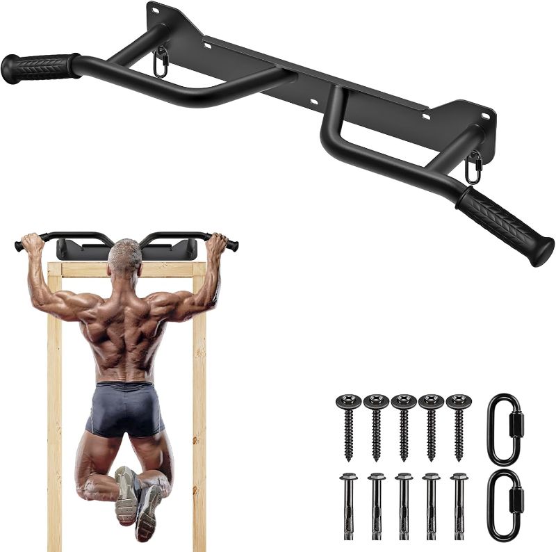 Photo 1 of Heavy Duty Wall Mounted Doorway Pull Up Bar Multifunctional Joist Mount Chin Up Bar with Resistance Band Hooks & Ball Finger Training, Fully Welded Steel Construction Support to