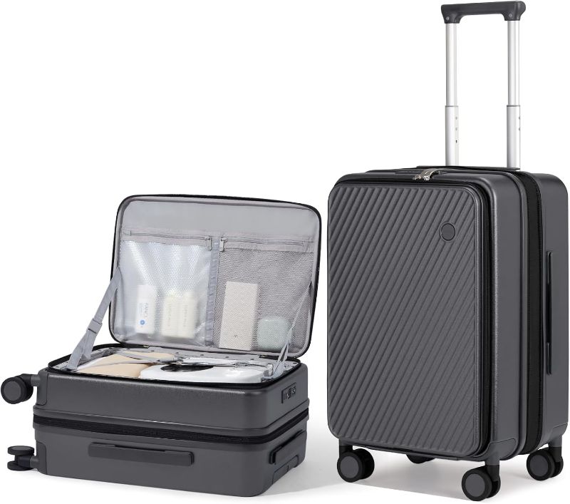 Photo 1 of mixi 20 Inch Expandable Carry On Luggage PC Hard Shell Suitcase Top Opening Rolling Travel Suitcases with Spinner Wheels & TSA Lock, Rock Gray, Code 000
