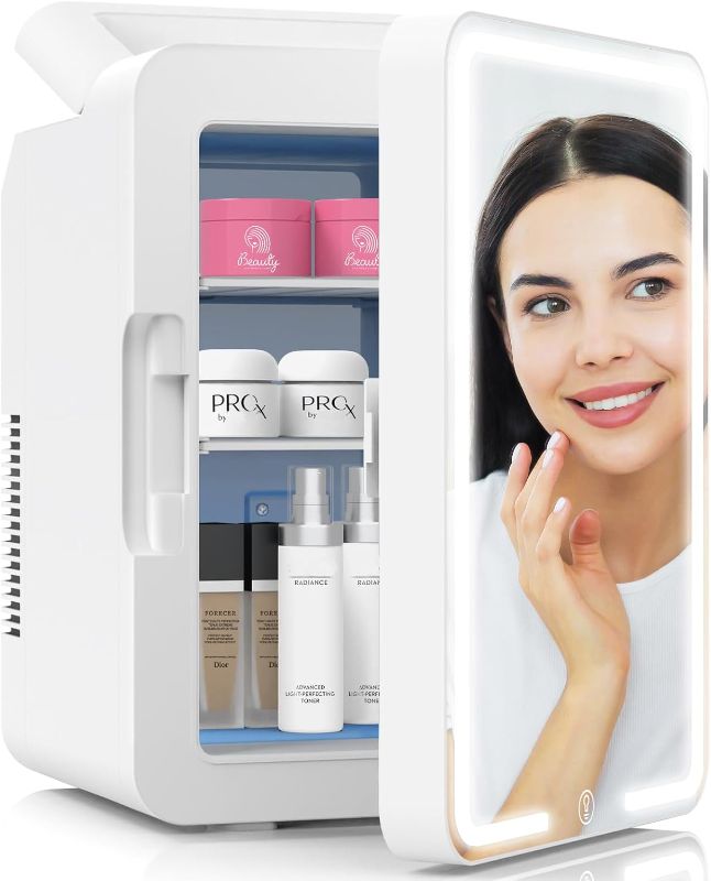 Photo 1 of 12L Mini Skincare Fridge with Dimmable LED Light Mirror, Makeup Fridge for Cooler & Warmer, Cosmetics, Beauty, Food & Drinks, Portable Small Refrigerator for Bedroom, Office, Dorm and Car
