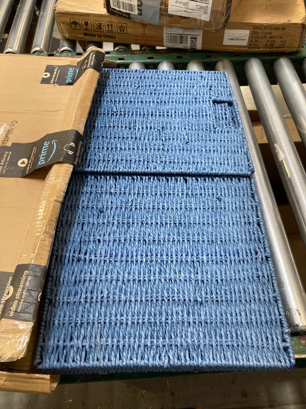 Photo 1 of Vagusicc Wicker Storage Basket, Set of 2 Hand-Woven Storage Baskets for Shelves with Handles, Foldable Cube Storage Bins Organizer, Blue 13x13 Inch Large Wicker Baskets for Pantry Bedroom Decor, Blue
