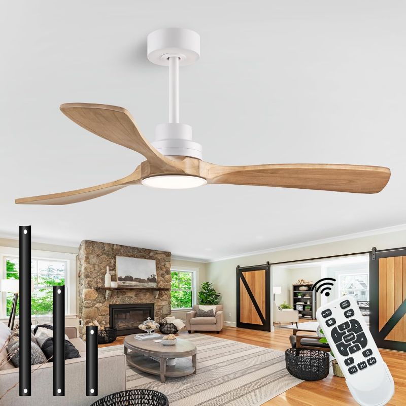 Photo 1 of 52" Ceiling Fans with Light with Remote Control Ceiling Fans with 3 Wood Blades, Solid Wood Ceiling Fan Indoor Outdoor for Dining Room, Living Room, Office, Farmhouse etc.

