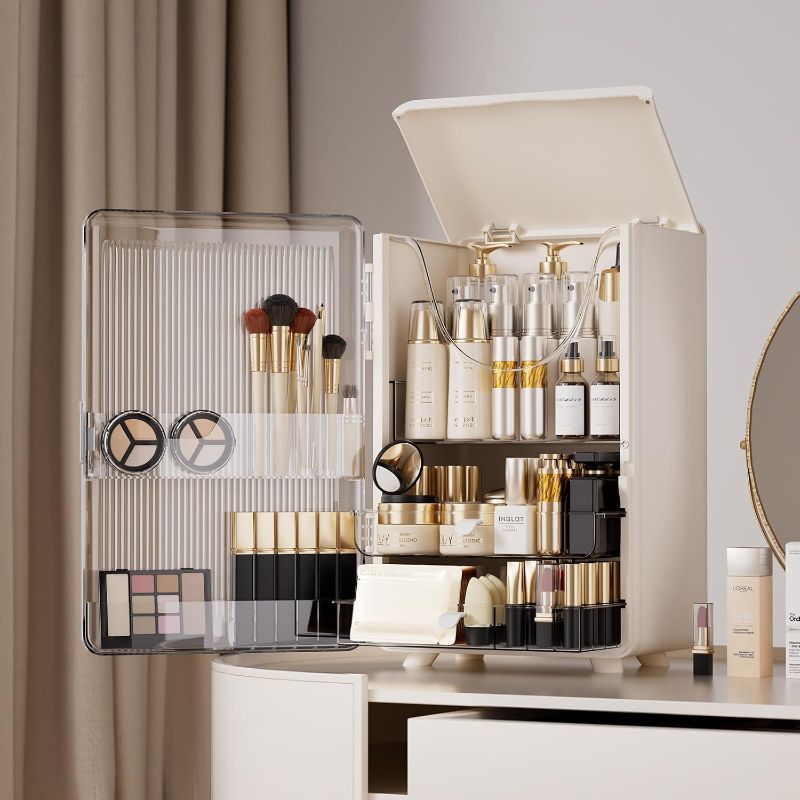 Photo 1 of Makeup Organizer with brush organizer for Vanity,Large plastic drawer storage,White bathroom organizers and storage with drawer for Vanity (White)

