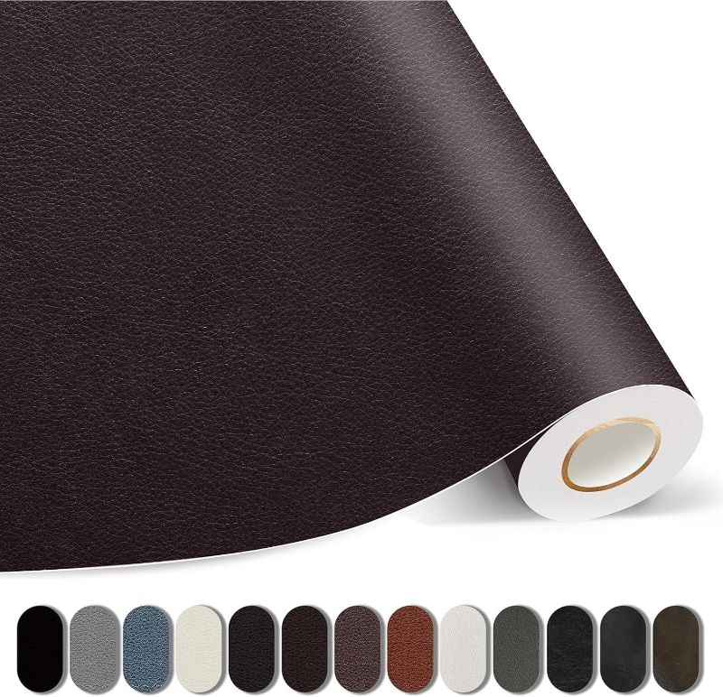 Photo 1 of Kangshoon Leather Repair Patches, 35X79 Inch Self-Adhesive Leather Repair Tape, Stretch Vinyl Repair Kit for Couch Furniture Sofas Car Seats (Dark Brown, 35X79 Inch)
