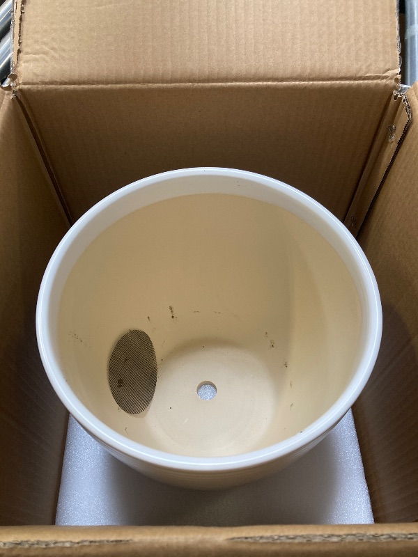 Photo 1 of 10 Inch Ceramic Planter Pot - Large Plant Pot with Drainage Hole and Saucer, Modern Round Flower Pots for Indoor Outdoor Plants, Garden Planter, White
