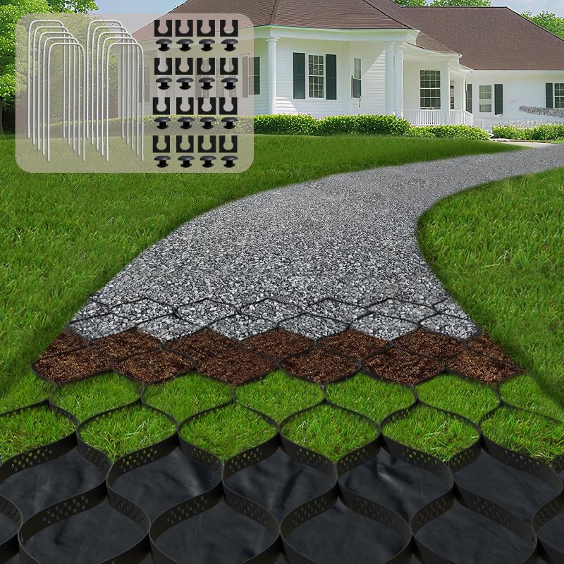 Photo 1 of 2" Thick Gravel Ground Grid 6.5ft x 16.5ft - Geo Grid Driveway Stabilization Grids, Gravel Retainer Grid 1885 LBS Per Sq ft, Geocell Geogrid for Walkway Driving RV Parking Slopes and Garden
