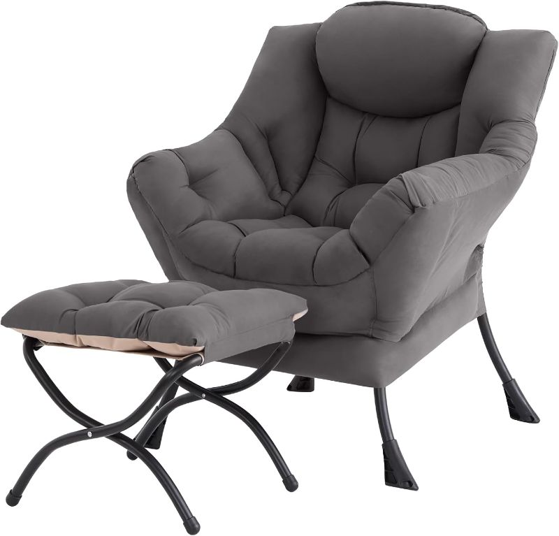Photo 1 of Tiita Lazy Chair with Ottoman, Modern Large Accent Lounge Chair, Leisure Sofa Armchair with Ottoman, Reading Chairs with Footrest for Bedroom, Living Room, Dorm Rooms, Garden

