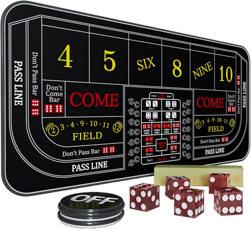 Photo 1 of Craps Mat 70" x 35" Craps Table Top Set Craps Table Mat Craps Table Top Mat with 5 Craps Casino Craps ON/Off Poker Button Storage Bag Craps Game Layout
