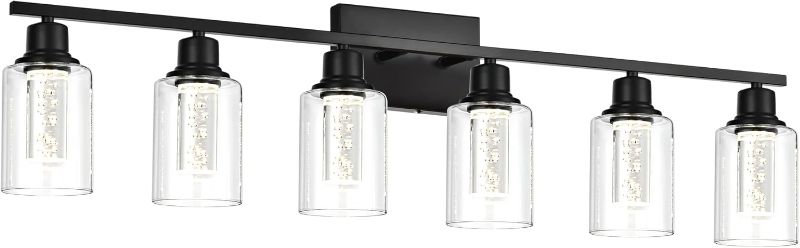 Photo 1 of VINLUZ 6-Light Black Bathroom Light Fixtures,Integrated LED Vanity Lights with Clear Glass Shade 3000K-6000K Dimmable Crystal Bubble Bathroom Wall Light Over Mirror (LED Bulbs Included)
