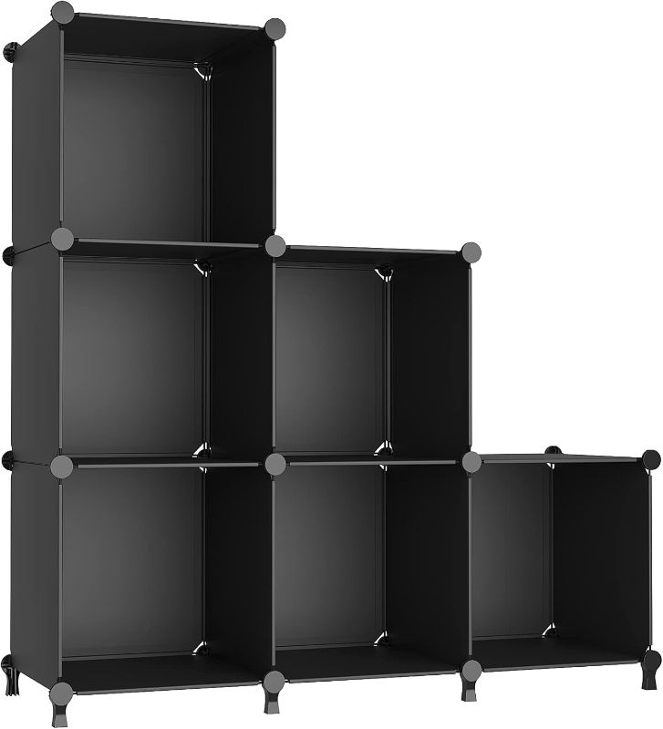 Photo 1 of Cube Storage Organizer, Storage Cubes Shelves Bookshelf, 6 Cube Closet Organizers and Storage, DIY Stackable Plastic Clothes Organizer Shelving for Bedroom, Home, Black