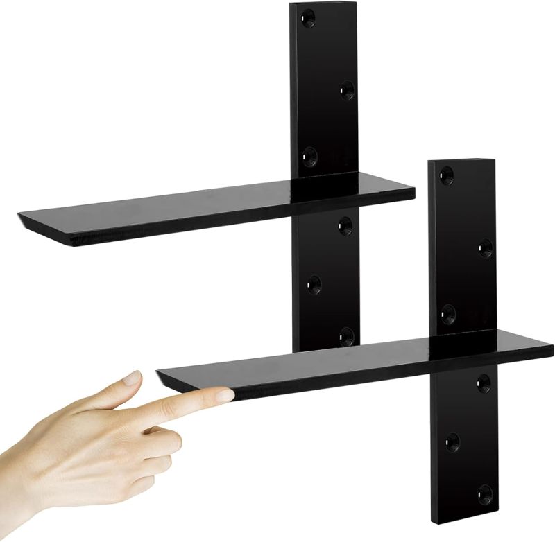 Photo 1 of 3/8" Thick Heavy-Duty Floating Shower Bench Brackets - 12" L x 2.5" W Wall Mount Bracket, Free Hanging T Shelf Support Brackets for Vanity, Granite Countertops, Dishwashers,Bench Seats (2-Pack)
