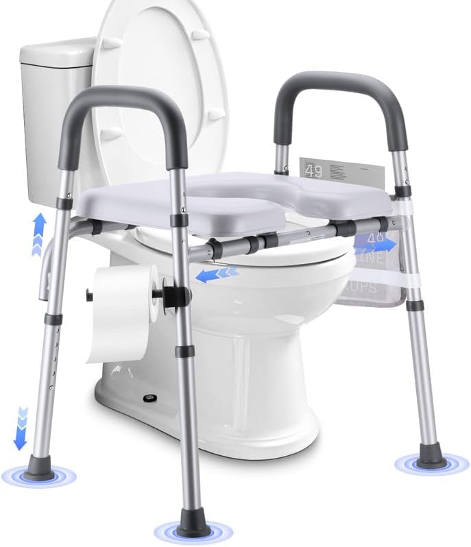Photo 1 of Raised Toilet Seat with Handles, Raised Toilet Seat for Seniors with Adjustable Height & Width. Cozy Padded 500lb Handicap Elevated Toilet Seat for Elderly, Surgery, Pregnant. Fit Any Toilet
