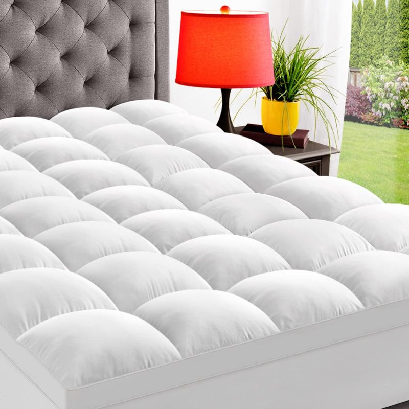 Photo 1 of ELEMUSE Queen Mattress Topper for Back Pain, Extra Thick Mattress Pad Cover, Plush Soft Pillowtop with Elastic Deep Pocket, Overfilled Down Alternative Filling
