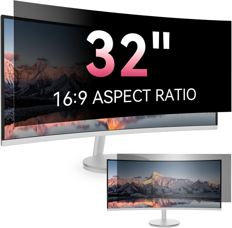 Photo 1 of [2025 New] 32 inch Computer Privacy Screen Filter for 16:9 Widescreen Monitor – Fits Flat & Curved Screens, Removable Anti Glare Blue Light Eye Protection Shield, 32in Anti Scratch Spy Protector Film
