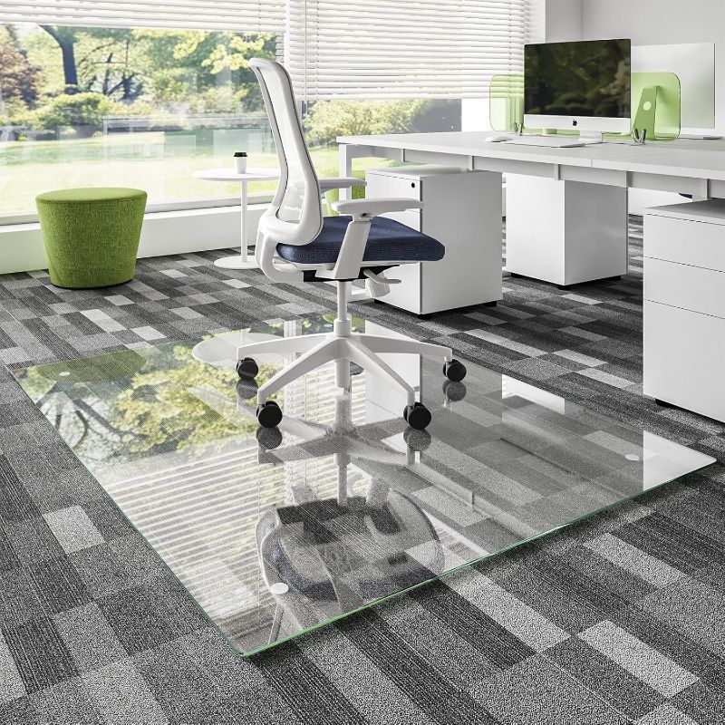Photo 1 of Irregular Office Chair Mat for Carpet & Hardwood, Upgraded 28" x 48" Dual Use Tempered Glass Chair Mat for Chair and Footrest Under Desk
