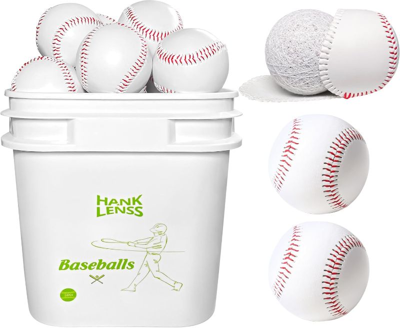 Photo 1 of Bucket of Baseballs - 12/24 Pack Standard Size Adult Training Balls for Pitching, Hitting, Fielding - Unmarked & Leather Covered Practice Baseballs - Perfect for Youth Baseball
