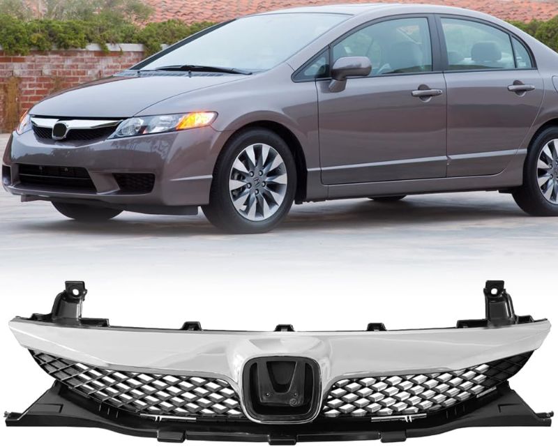 Photo 1 of Front Bumper Grille For Honda Civic 4 Door Sedan Black With Chrome Trim Grill 2009-2011 HO1210127 71121SNAA50
